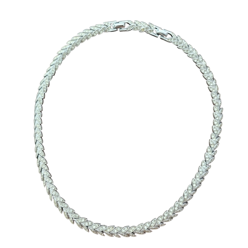 Vintage D'orlan Necklace. Herringbone Leaf Pattern Signed.